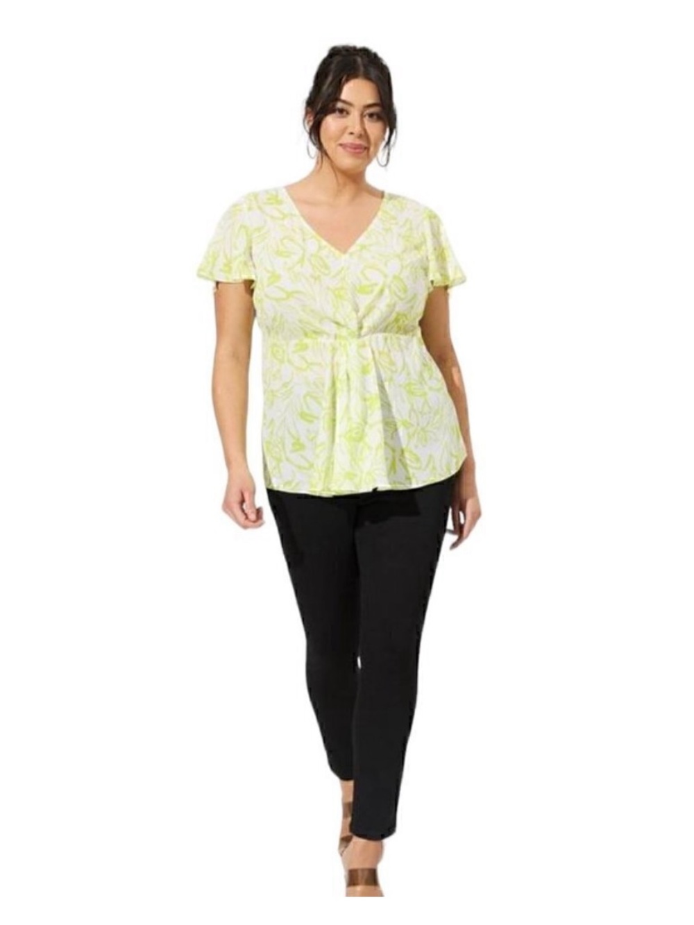torrid Neon Yellow Green Floral Surplice Peplum Top